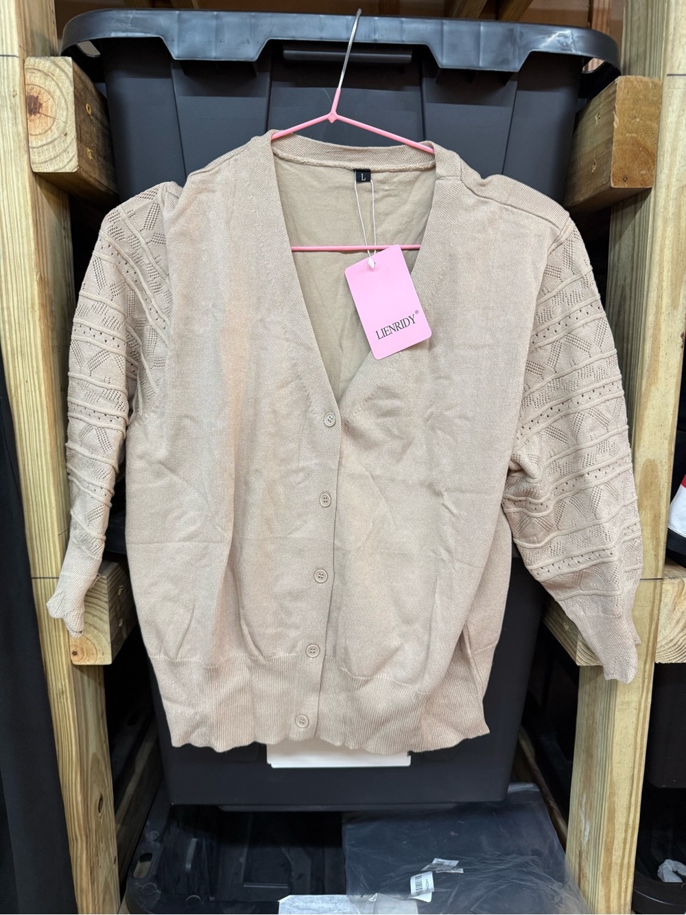 LinenMix Beige Button-Front Women's Cardigan